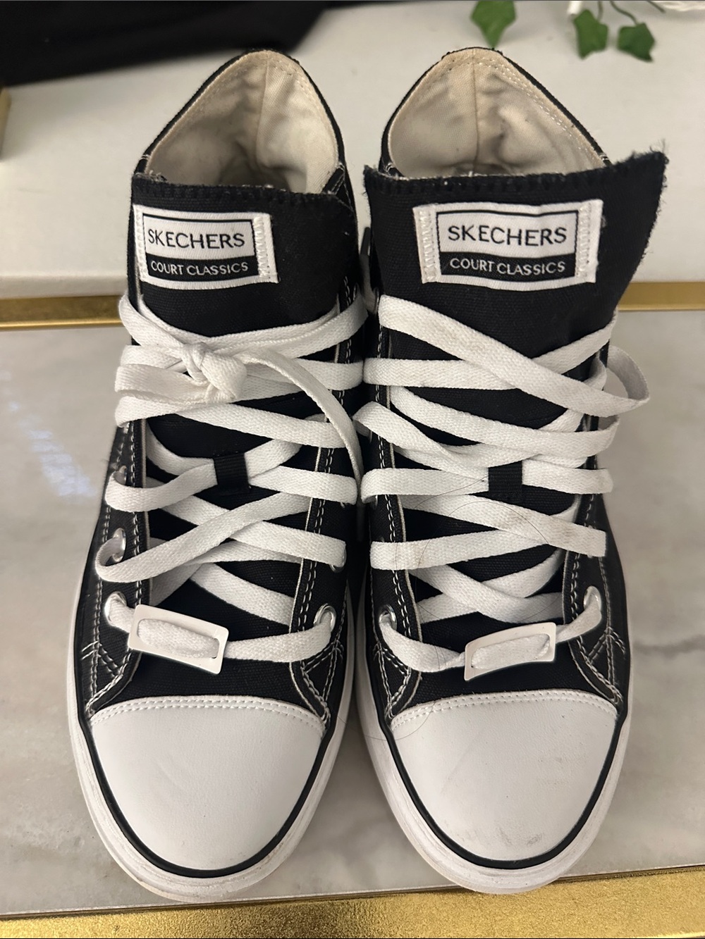 Skechers Black & White Court Classics High-Top Sneakers